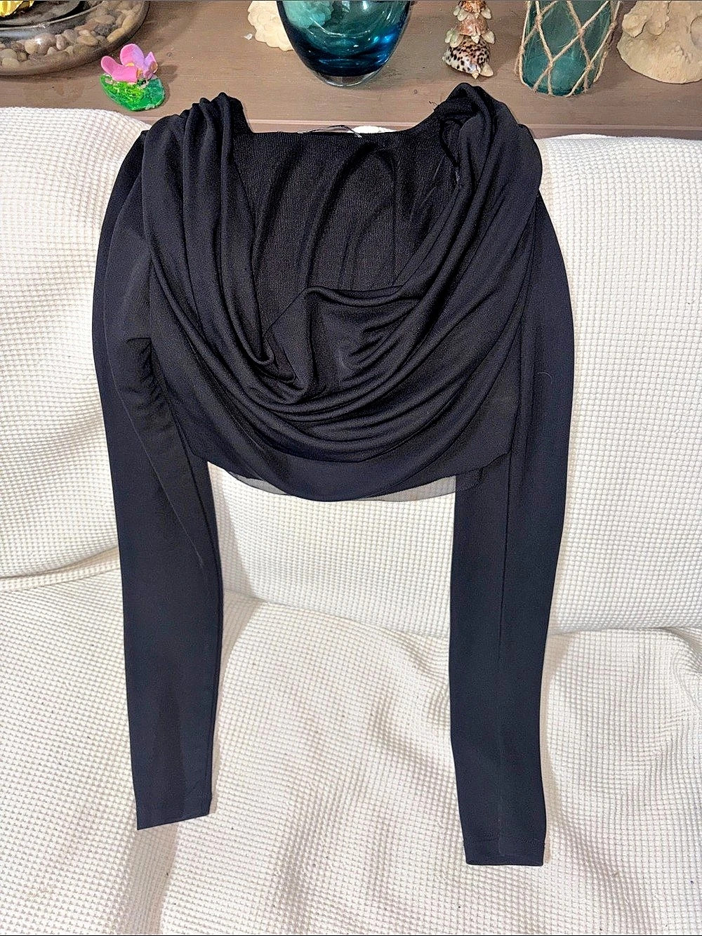 Zara Draped Top Black Long Sleeve Size Small